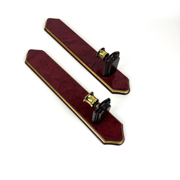 Vintage Pair of Wooden Wall Candleholders Sconces with Brass Candle Taper - Picture 2 of 9